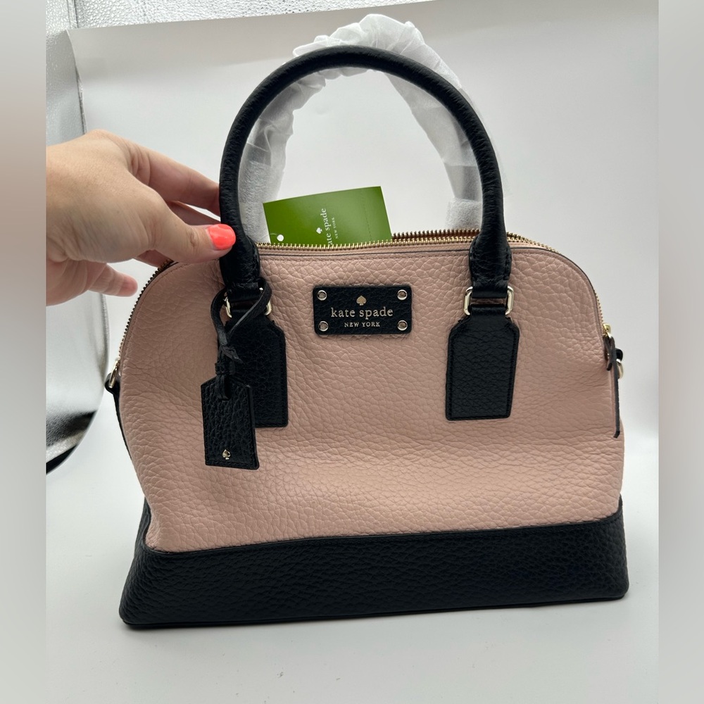 New Kate Spade Small Rachelle Astor Court Leather Crossbody pink & black